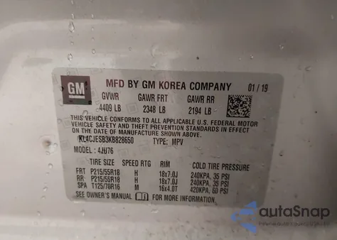 2019 Buick Encore Awd Preferred из США, поврежденный, VIN KL4CJESB3KB828650